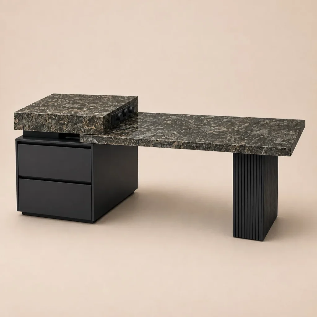 Platinum Diamond Black Granite Kitchen Island in black — front view
