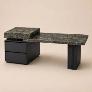 Platinum Diamond Black Granite Kitchen Island in black — front view