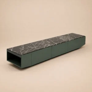 San Giorgio Green Marble Top TV Cabinet in Sage Lacquer — front view