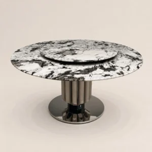 Snow Mountain Blue Marble Round Dining Table in ivory — front view