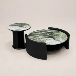 Snow Mountain Green Stone Coffee Table Set in ivory — front view