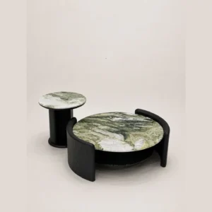 Snow Mountain Green Stone Coffee Table Set in ivory — in a room setting