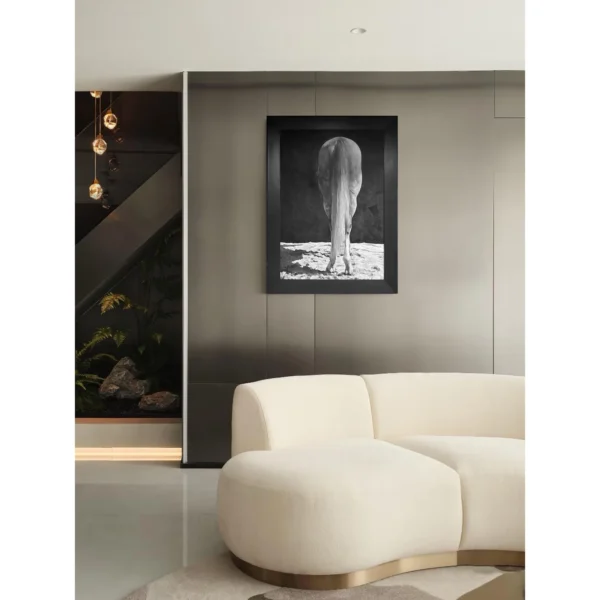 Monochrome Horse Wall Art in Black Frame — in a room setting