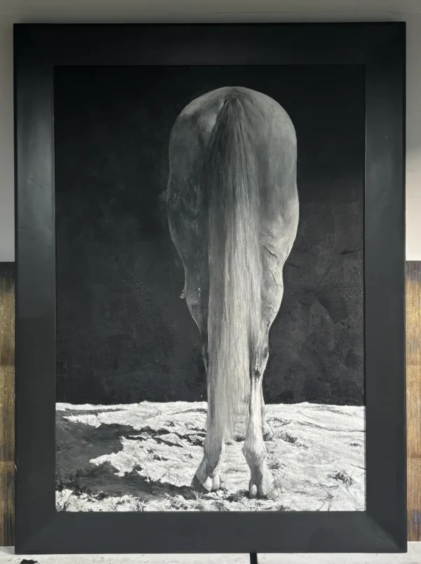 Monochrome Horse Wall Art in Black Frame — in a room setting
