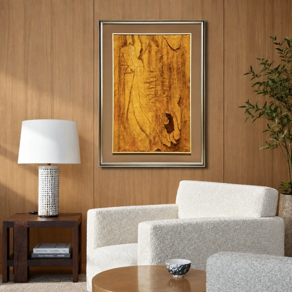 Golden Abstract Wall Art in Silver Frame — front view