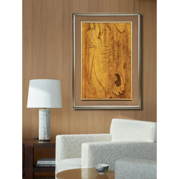 Golden Abstract Wall Art in Silver Frame — in a room setting