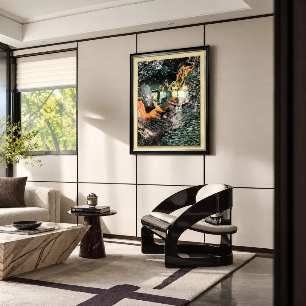 Vibrant Abstract Wall Art in Slim Black Frame — front view