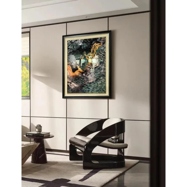Vibrant Abstract Wall Art in Slim Black Frame — in a room setting