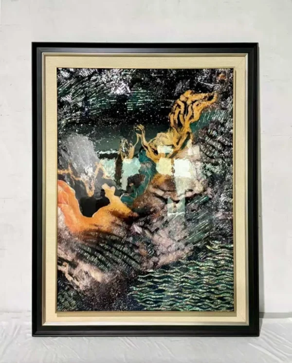 Vibrant Abstract Wall Art in Slim Black Frame — in a room setting