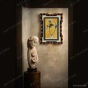 Yellow Botanical Wall Art in Chequered Frame — in a room setting