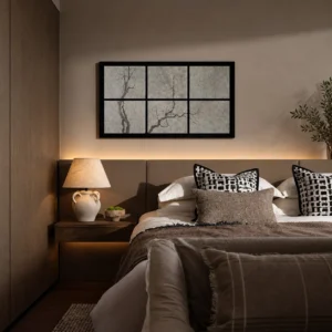 Plum Blossom Grid Wall Art in Black Frame — front view