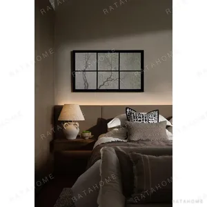 Plum Blossom Grid Wall Art in Black Frame — in a room setting