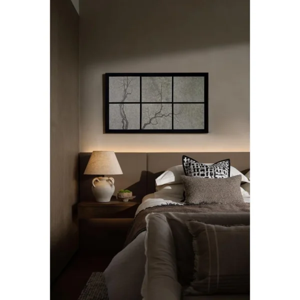Plum Blossom Grid Wall Art in Black Frame — in a room setting