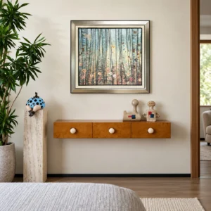 Forest Light Abstract Wall Art in Silver Frame — front view
