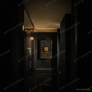 Small Gold Marbled Wall Art in Dark Frame — in a room setting
