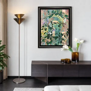 Jasmine Branch Abstract Wall Art in Green and Gold — front view
