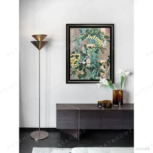 Jasmine Branch Abstract Wall Art in Green and Gold — in a room setting