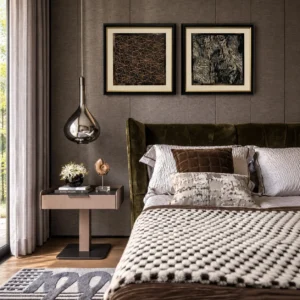 Textured Bedhead Wall Art Set of 2 in Black and Bronze — front view