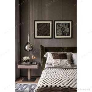 Textured Bedhead Wall Art Set of 2 in Black and Bronze — in a room setting