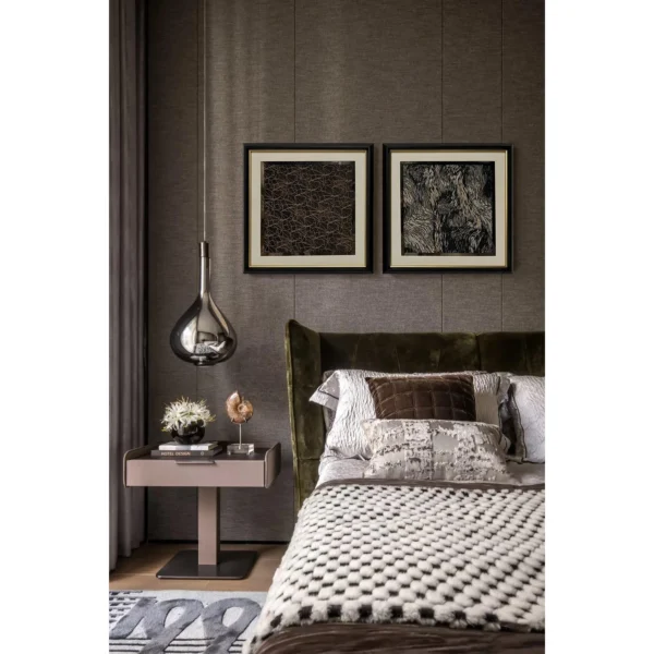 Textured Bedhead Wall Art Set of 2 in Black and Bronze — in a room setting
