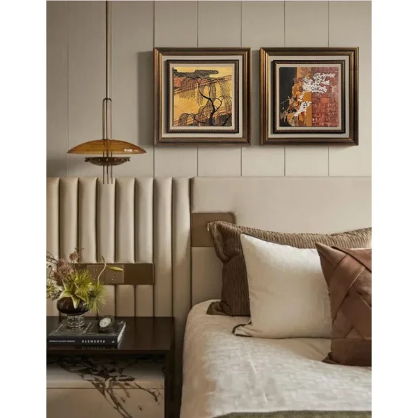 Warm Abstract Landscape Wall Art Set of 2 in Gold Frames — in a room setting