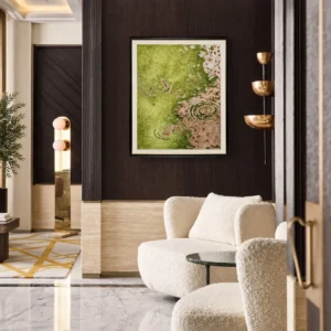 Green Moss Abstract Wall Art in Slim Frame — front view