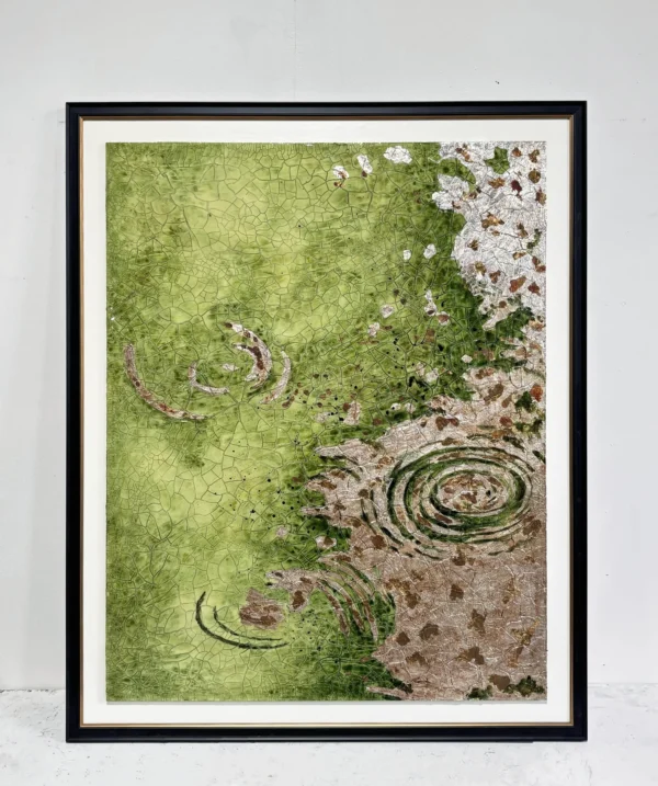 Green Moss Abstract Wall Art in Slim Frame — in a room setting