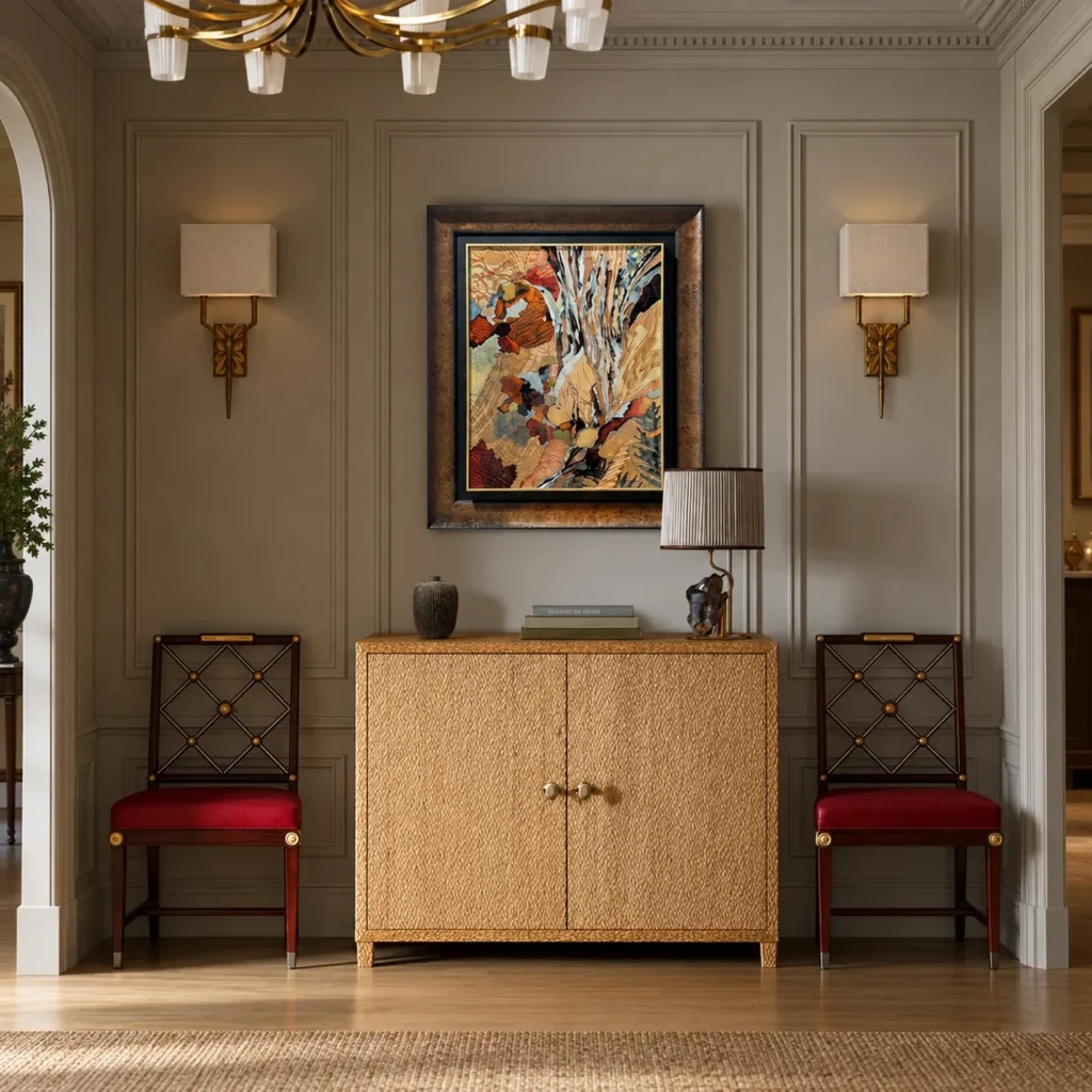 Autumn Birch Abstract Wall Art in Gold Frame — front view