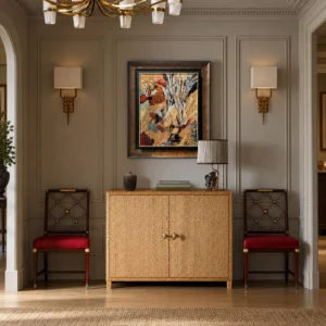 Autumn Birch Abstract Wall Art in Gold Frame — front view