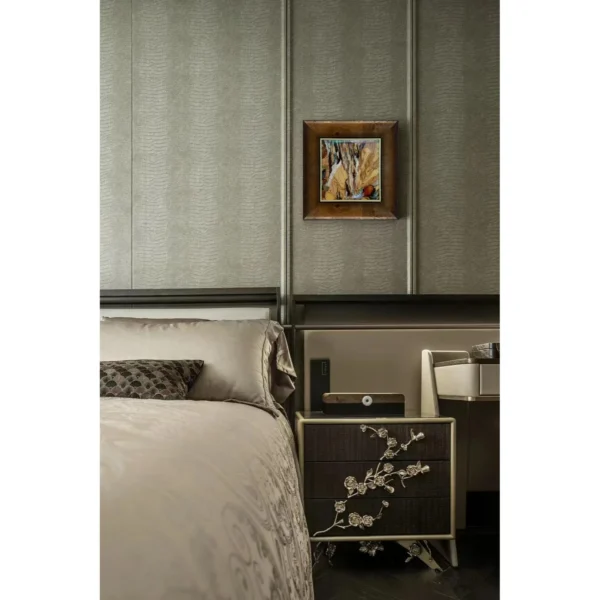 Autumn Birch Abstract Wall Art in Gold Frame — in a room setting