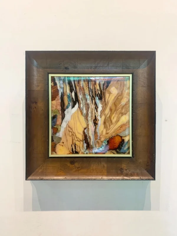 Autumn Birch Abstract Wall Art in Gold Frame — in a room setting