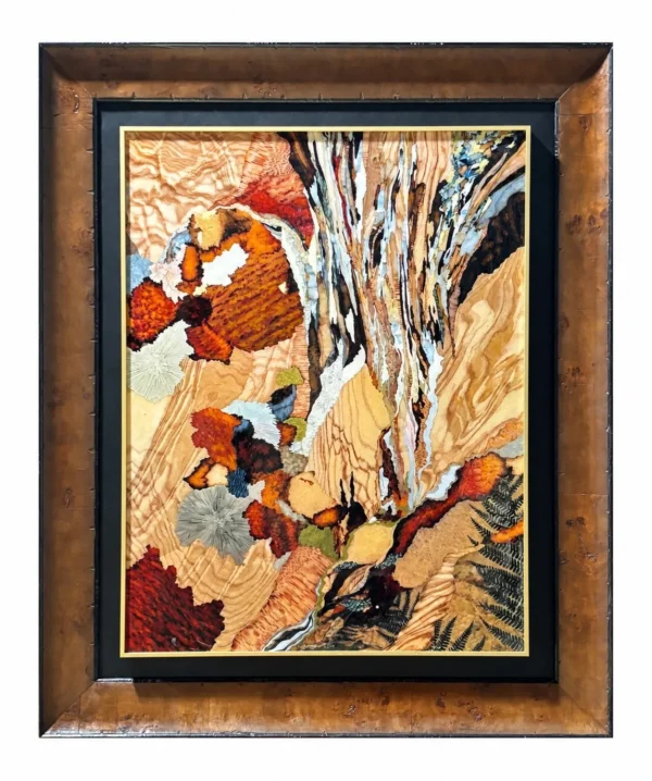 Autumn Birch Abstract Wall Art in Gold Frame — in a room setting
