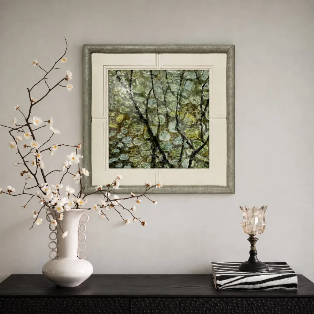 Square Leaf Canopy Wall Art in Cream Panelled Frame — front view