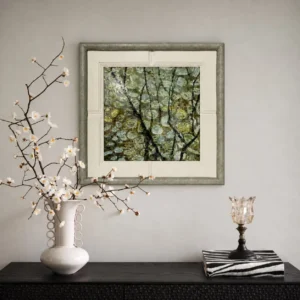 Square Leaf Canopy Wall Art in Cream Panelled Frame — front view