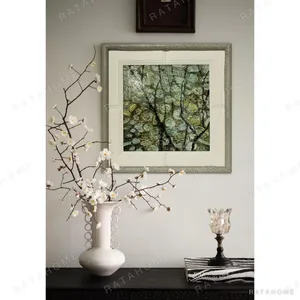 Square Leaf Canopy Wall Art in Cream Panelled Frame — in a room setting