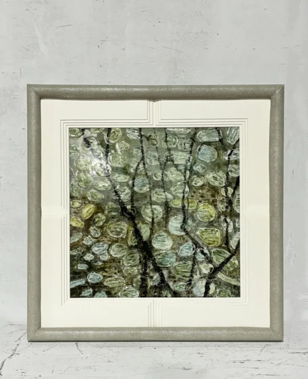 Square Leaf Canopy Wall Art in Cream Panelled Frame — in a room setting