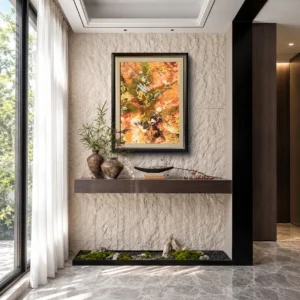Autumn Blaze Abstract Wall Art in Black Frame — front view