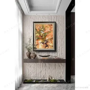 Autumn Blaze Abstract Wall Art in Black Frame — in a room setting