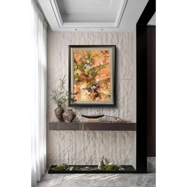 Autumn Blaze Abstract Wall Art in Black Frame — in a room setting
