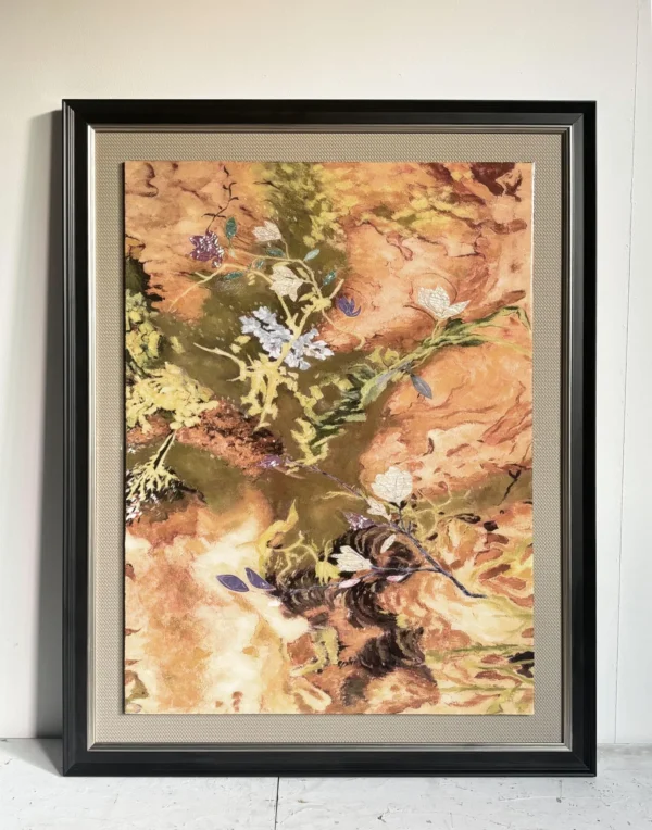 Autumn Blaze Abstract Wall Art in Black Frame — in a room setting