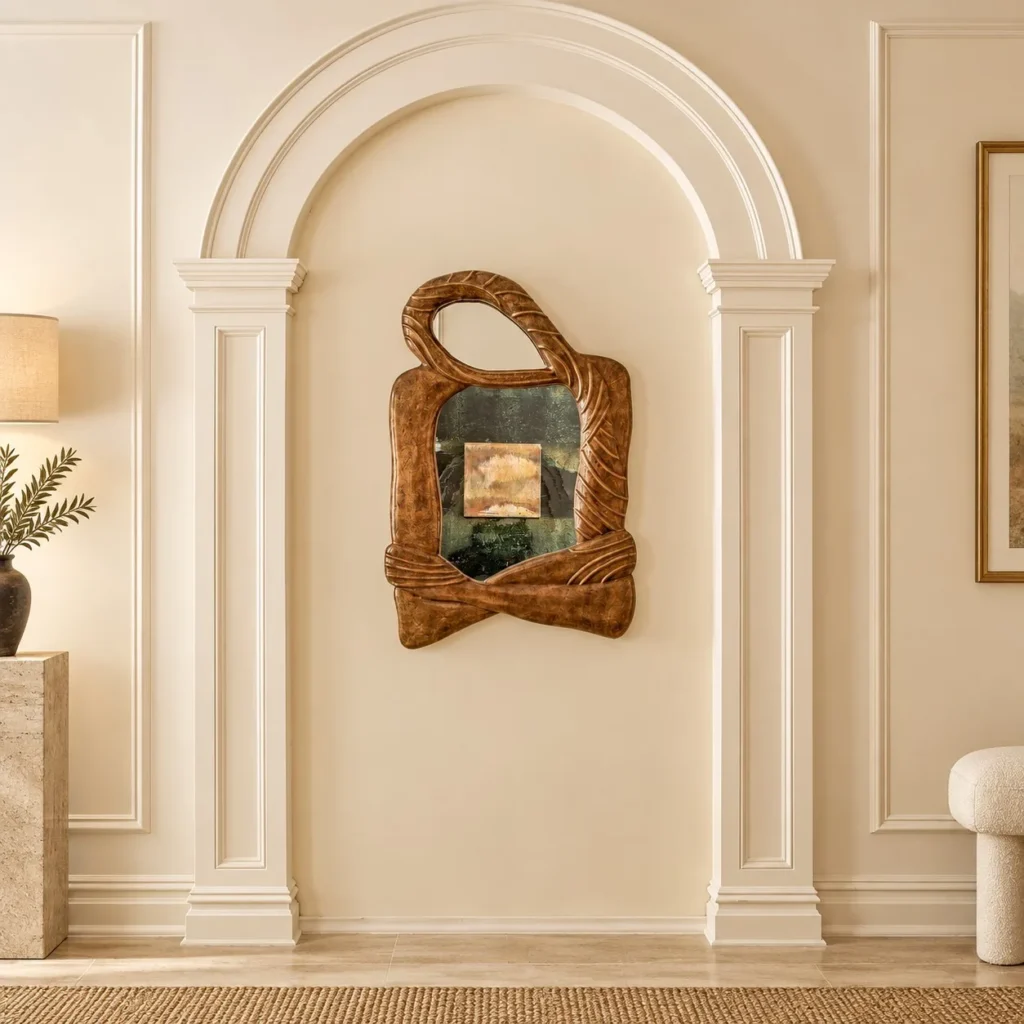 Carved Wood Knot Frame Wall Art in clay — front view