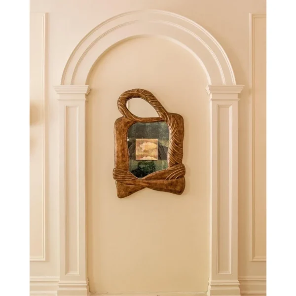 Carved Wood Knot Frame Wall Art in clay — in a room setting