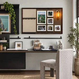 Photo Gallery Wall Art Set with Wooden Frame Board in clay — front view
