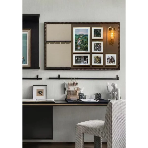 Photo Gallery Wall Art Set with Wooden Frame Board in clay — in a room setting