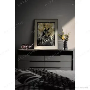 Black and Gold Marble Abstract Wall Art in Cream Frame — in a room setting