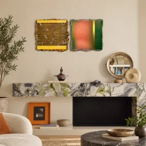 Colour Block Wall Art Set of 2 in Yellow, Pink and Green — front view