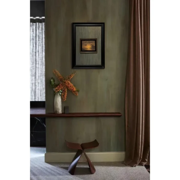 Small Sunset Landscape Wall Art in Dark Frame — in a room setting