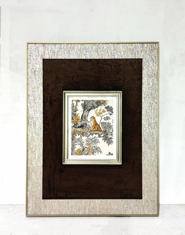 Small Bird and Blossom Wall Art in Cream Mount — in a room setting