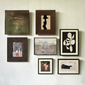Gallery Wall Art Set of 6 Small Prints in Black Frames — in a room setting