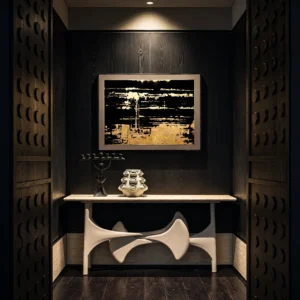 Gold Leaf Horizon Wall Art on Black in Dark Frame — front view